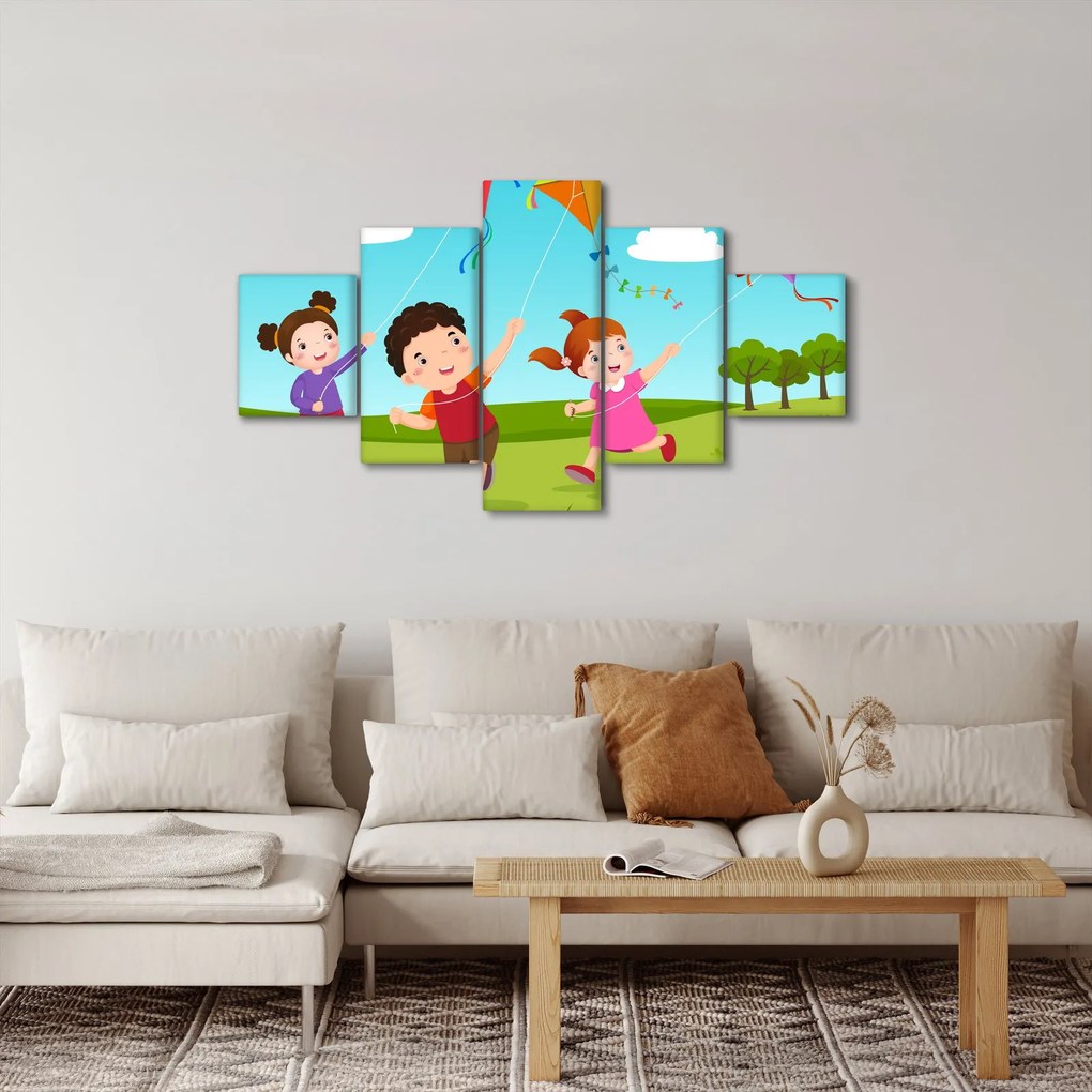 Obraz - Dzieci latają latawcem (125x70 cm)