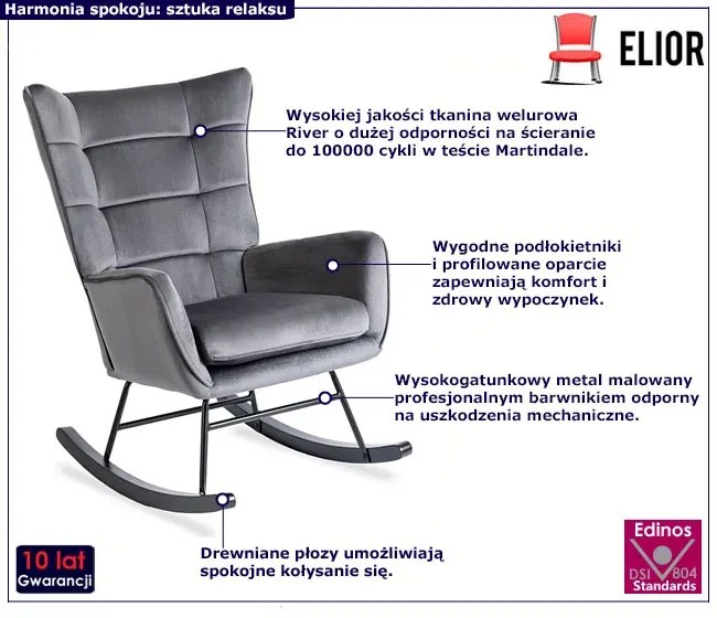 Szary nowoczesny fotel bujany - Corno