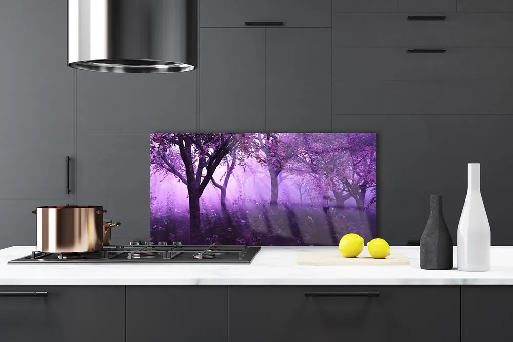 Szkło do Kuchni na Ścianę Sylwetki Drzew o Zmierzchu