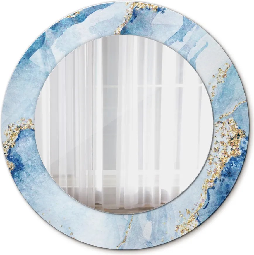 Lustro z nadrukiem dekoracyjne okrągłe Niebieski marmur złoto