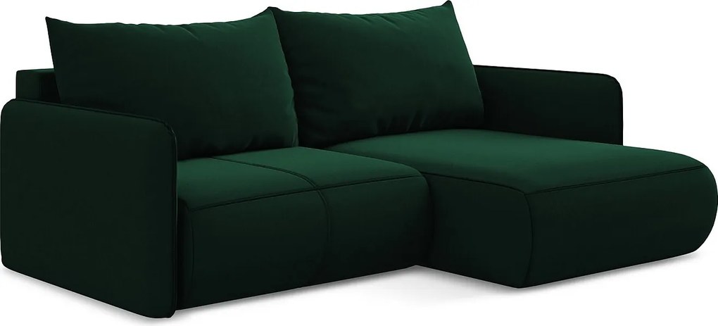 Narożnik prawostronny z funkcją spania - z tkaniny welwetowej - butelkowa zieleń - NANEA