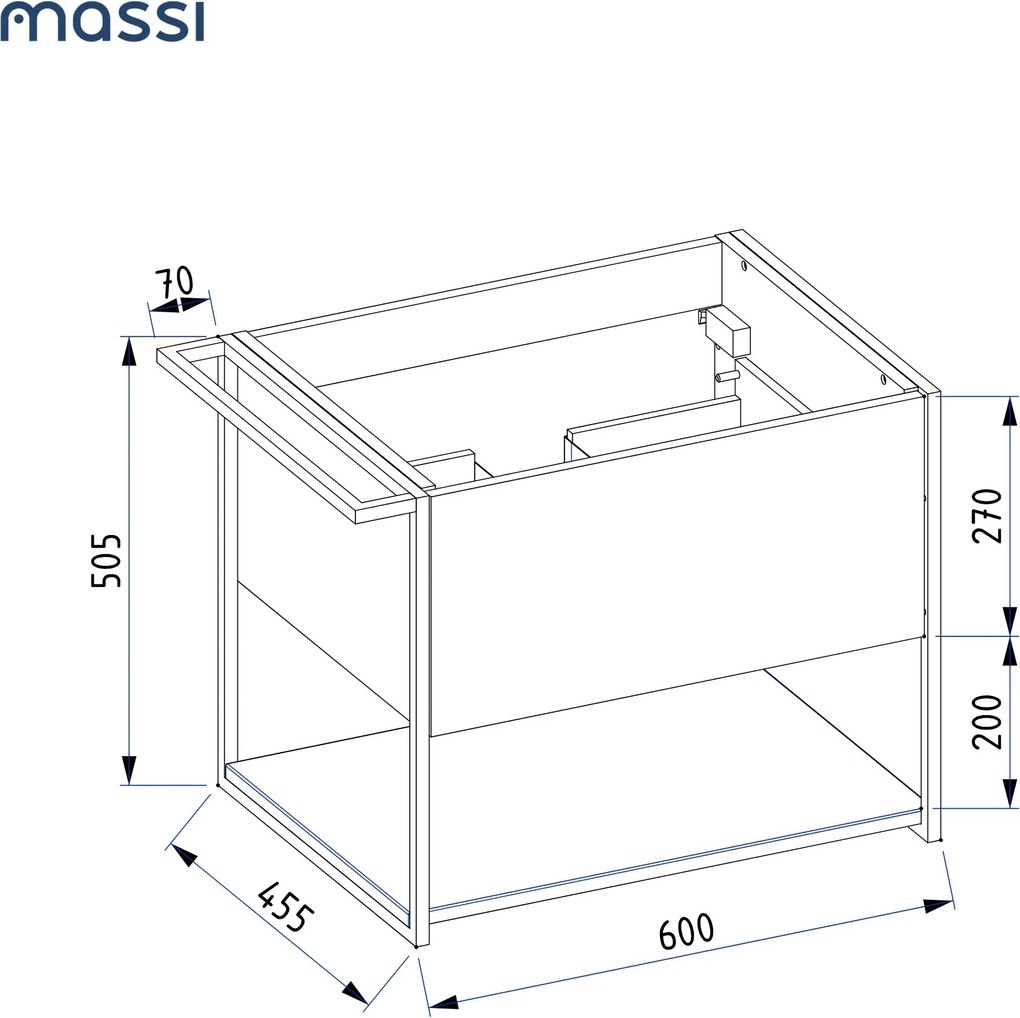 Szafka łazienkowa wisząca zielona loftowa 60 x 45 cm z umywalką z otworem VALO