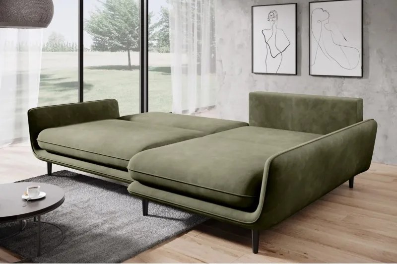 Narożnik SOLANO z funkcja spania i pojemnikiem z dodatkowymi poduszkami WERSAL