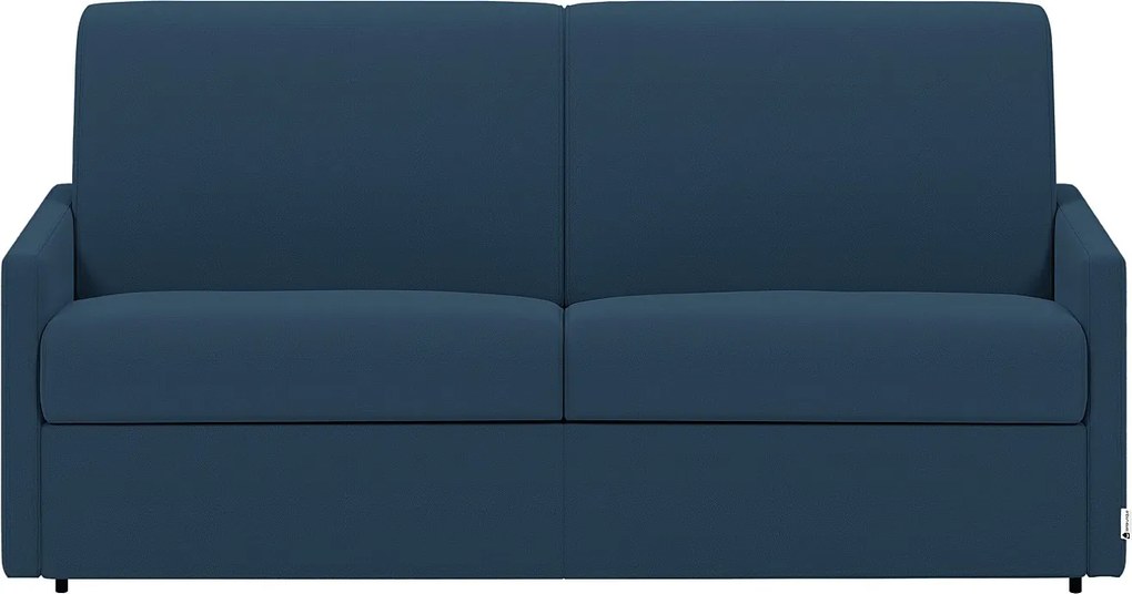 Kanapa 3-osobowa rozkładana typu express z granatowej tkaniny z siedziskiem z pianki z pamięcią kształtu - Powierzchnia spania 140 cm - Materac 14 cm CALIFE