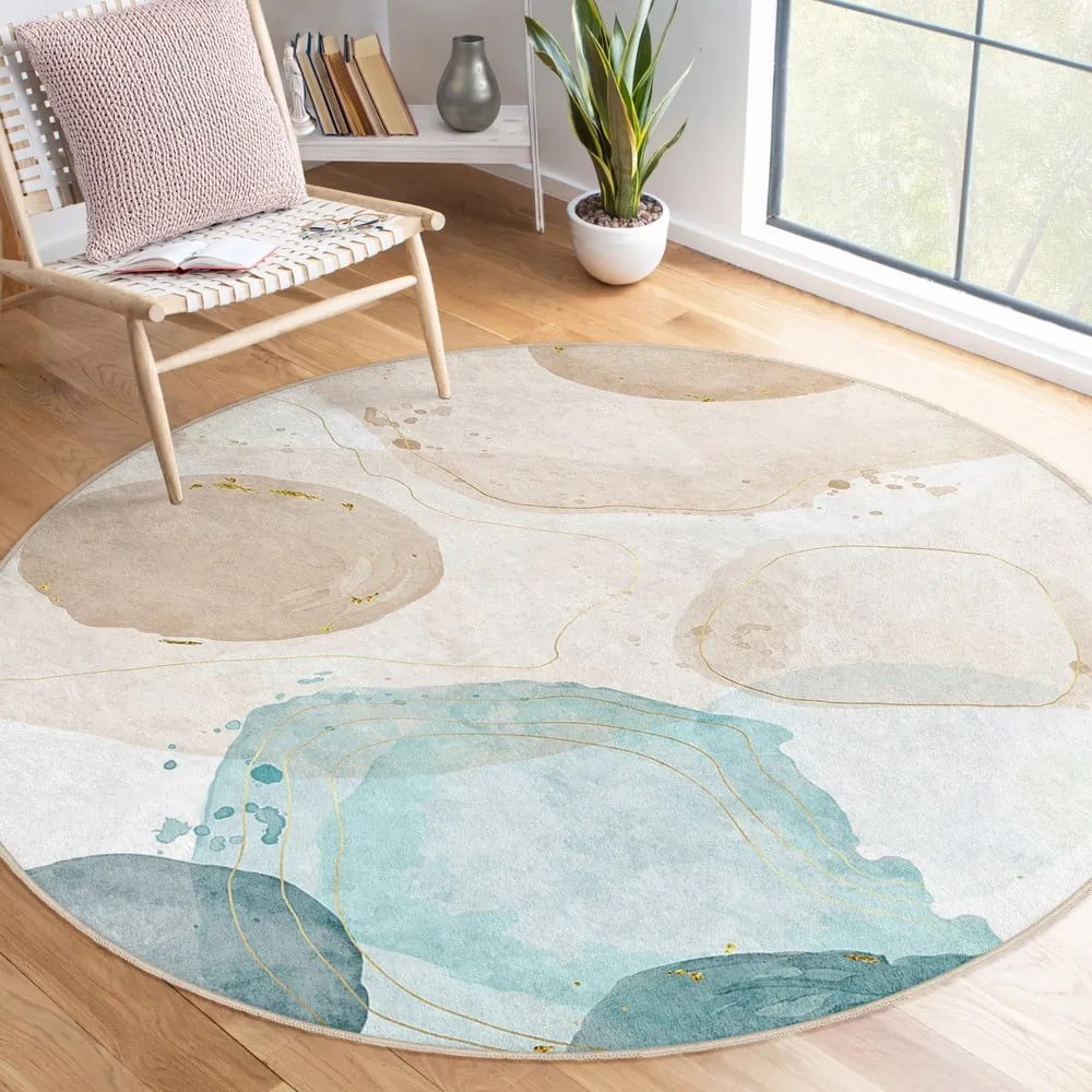 Niebiesko-beżowy okrągły dywan odpowiedni do prania ø 100 cm Puddle – Mila Home