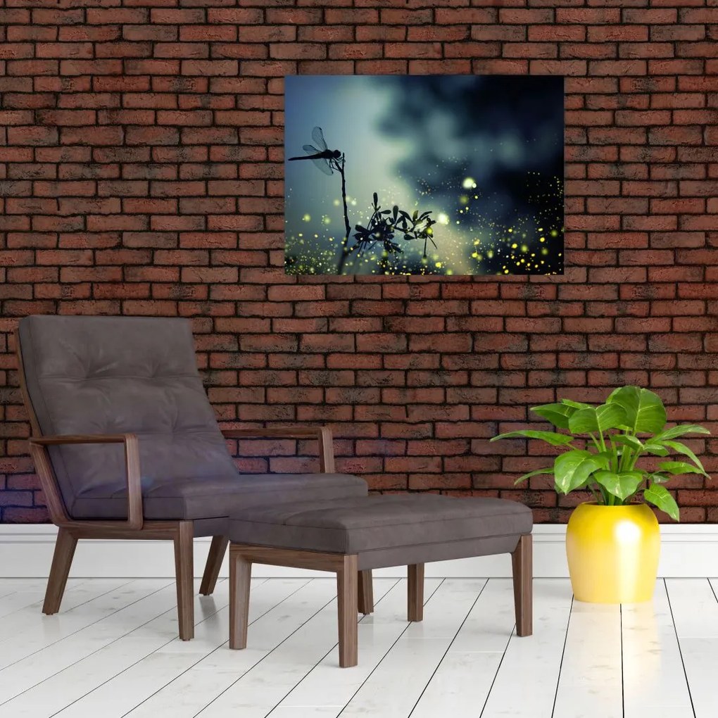 Obraz - Ważka w błyszczącej nocy (70x50 cm)