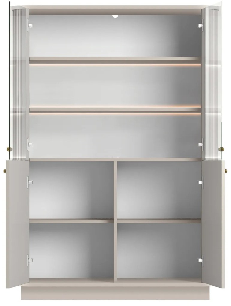 Witryna Vesper 103 cm czterodrzwiowa na cokole - kaszmir / złote uchwyty