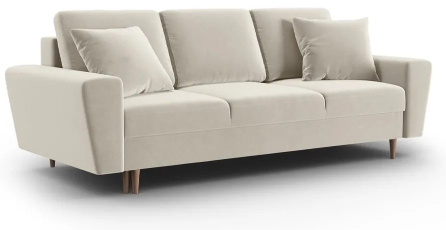 Beżowa aksamitna rozkładana/ze schowkiem sofa 235 cm Kyoto – Cosmopolitan Design