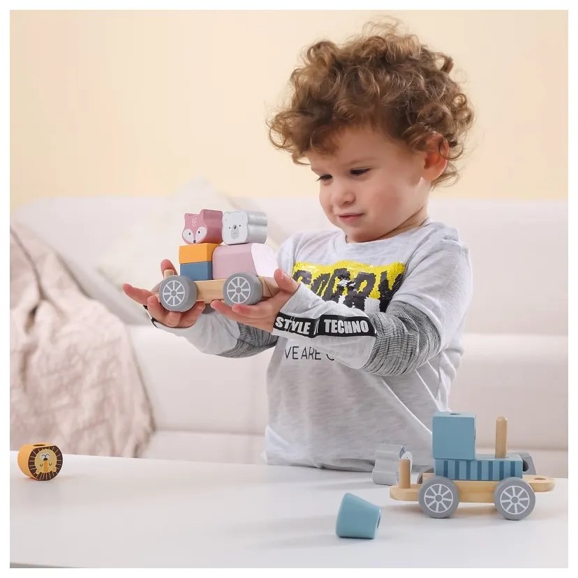Viga polarb drewniana kolejka z wagonikami i zwierzątkami do ciągnięcia montessori
