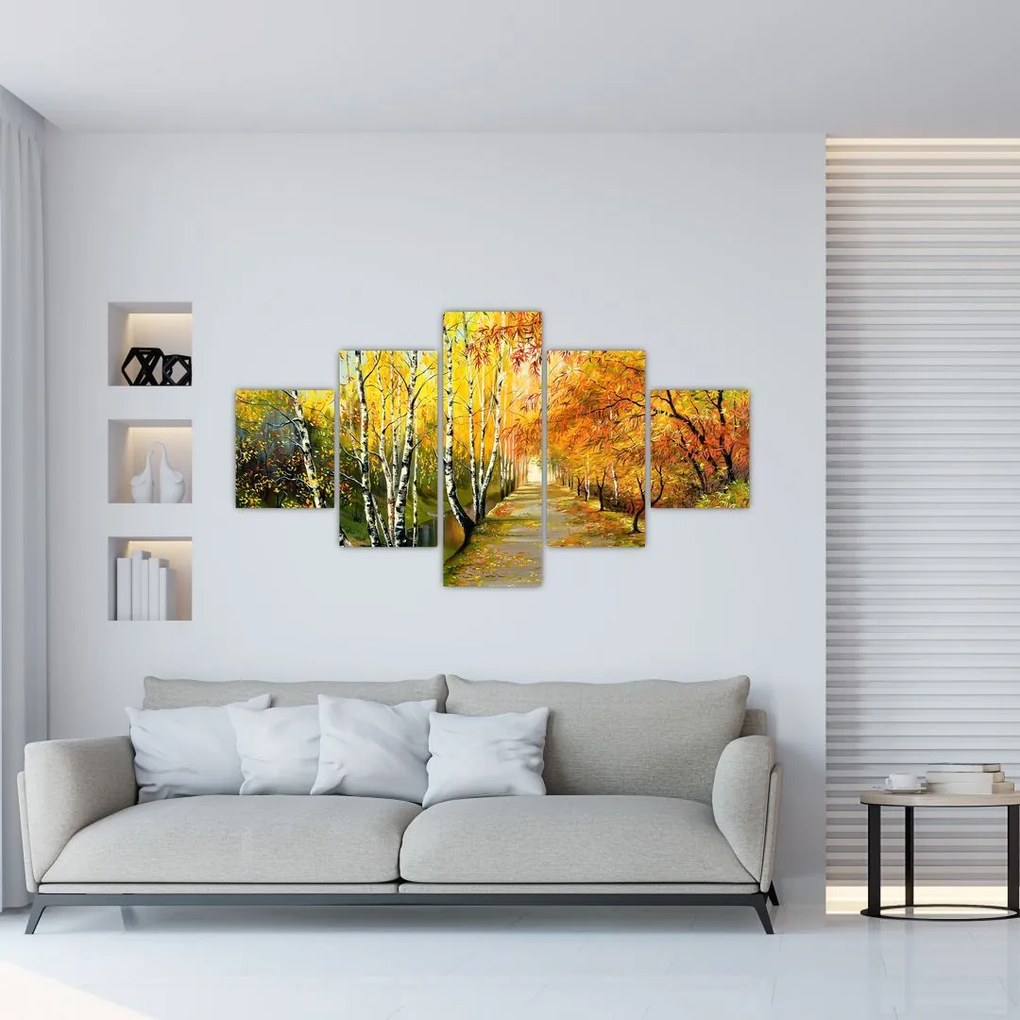 Obraz - Romantyczna aleja wzdłuż wody, obraz olejny (125x70 cm)