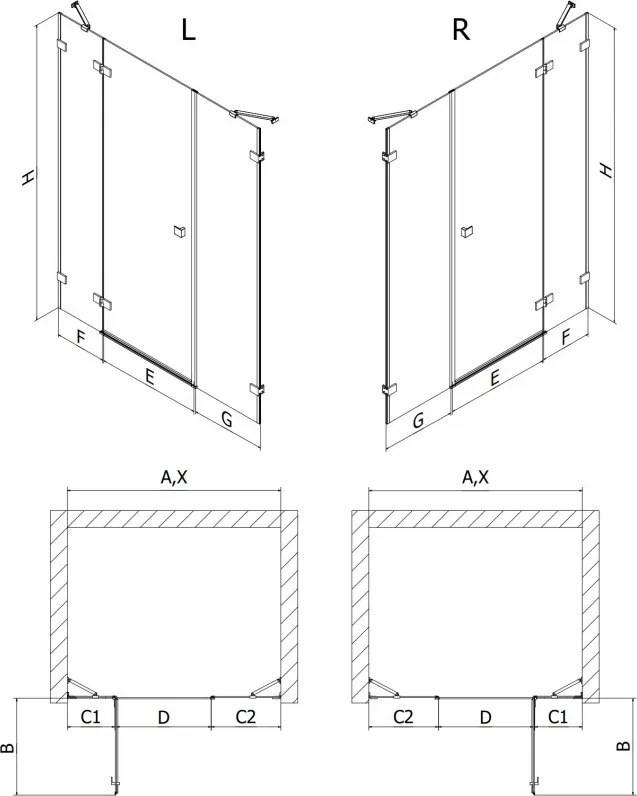 Mexen Lunar drzwi prysznicowe uchylne lewe 120 cm, transparent, chrom - 834S-120-050-01-00-L