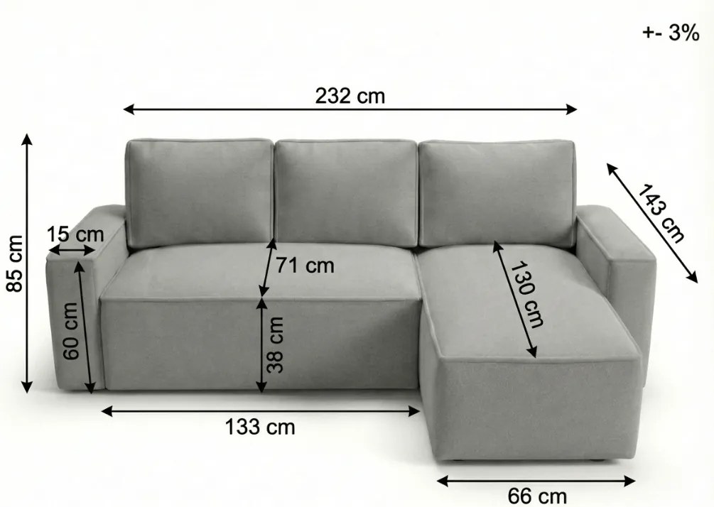 Rozkładana narożna sofa SMART BOUCLE 232x143 cm, kremowa, uniwersalna