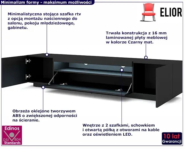 Szafka Rtv Czarny Ścienna Lub Stojąca Mat T8-M12