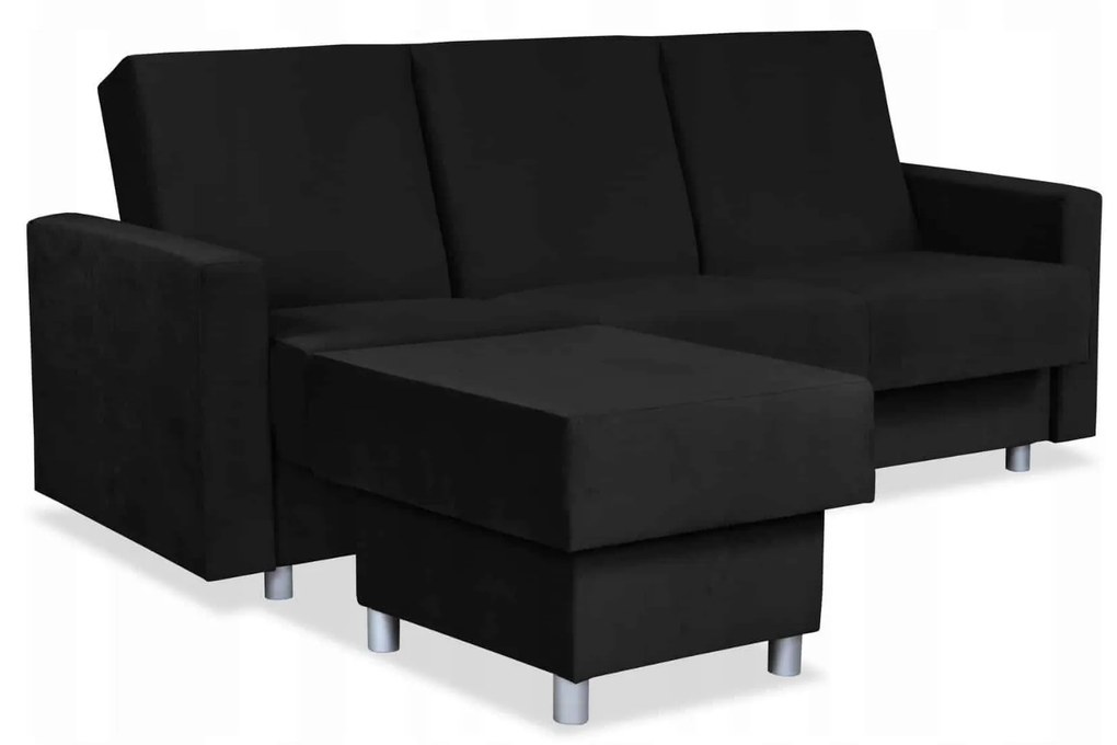 Wersalka Narożnik Alicja z pufą sofa kanapa rozkładana Family Meble czarna