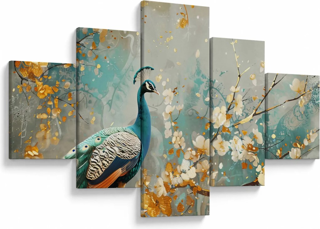 Obraz - Paw ze złotą dekoracją (125x70 cm)