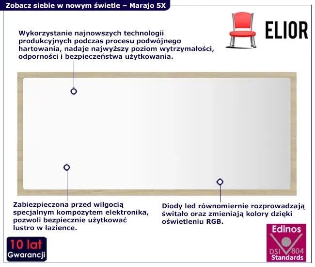 Podświetlane lustro wiszące LED dąb sonoma - Marajo 5X