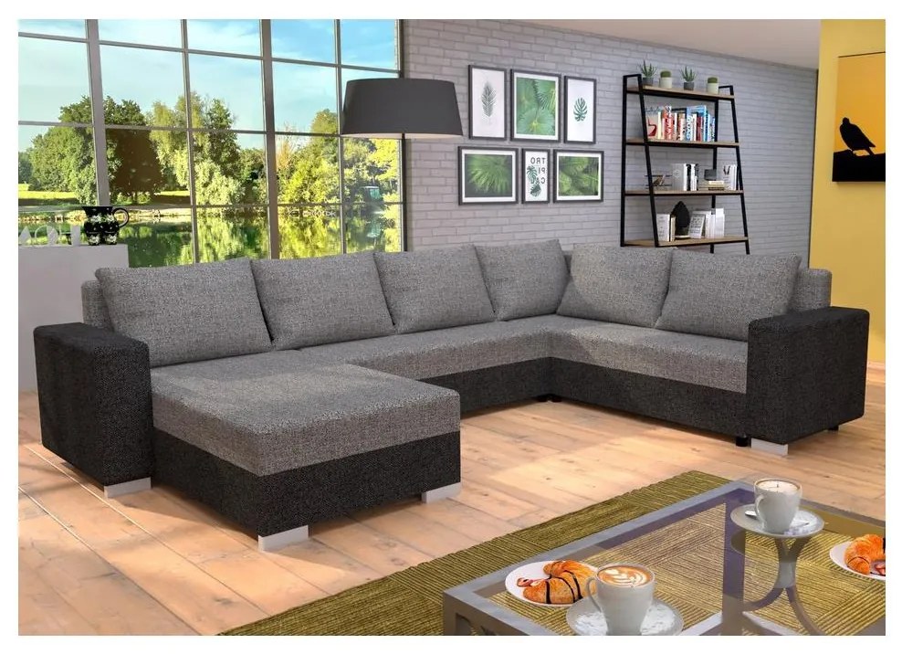 Tapicerowany uniwersalny rozkładany narożnik w kształcie U YORK szary/beżowy/brązowy