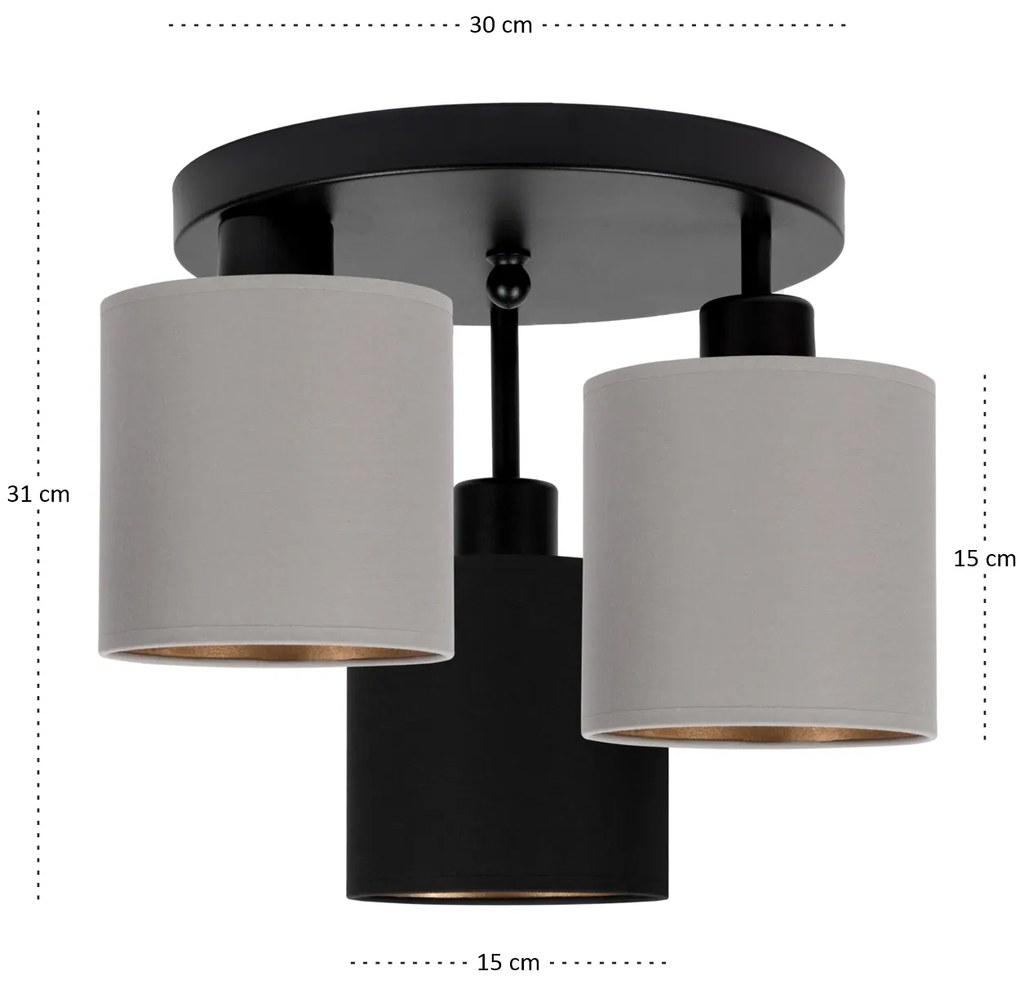 Lampa sufitowa czarna trzypunktowa z szaro-czarnymi abażurami C-3030SC