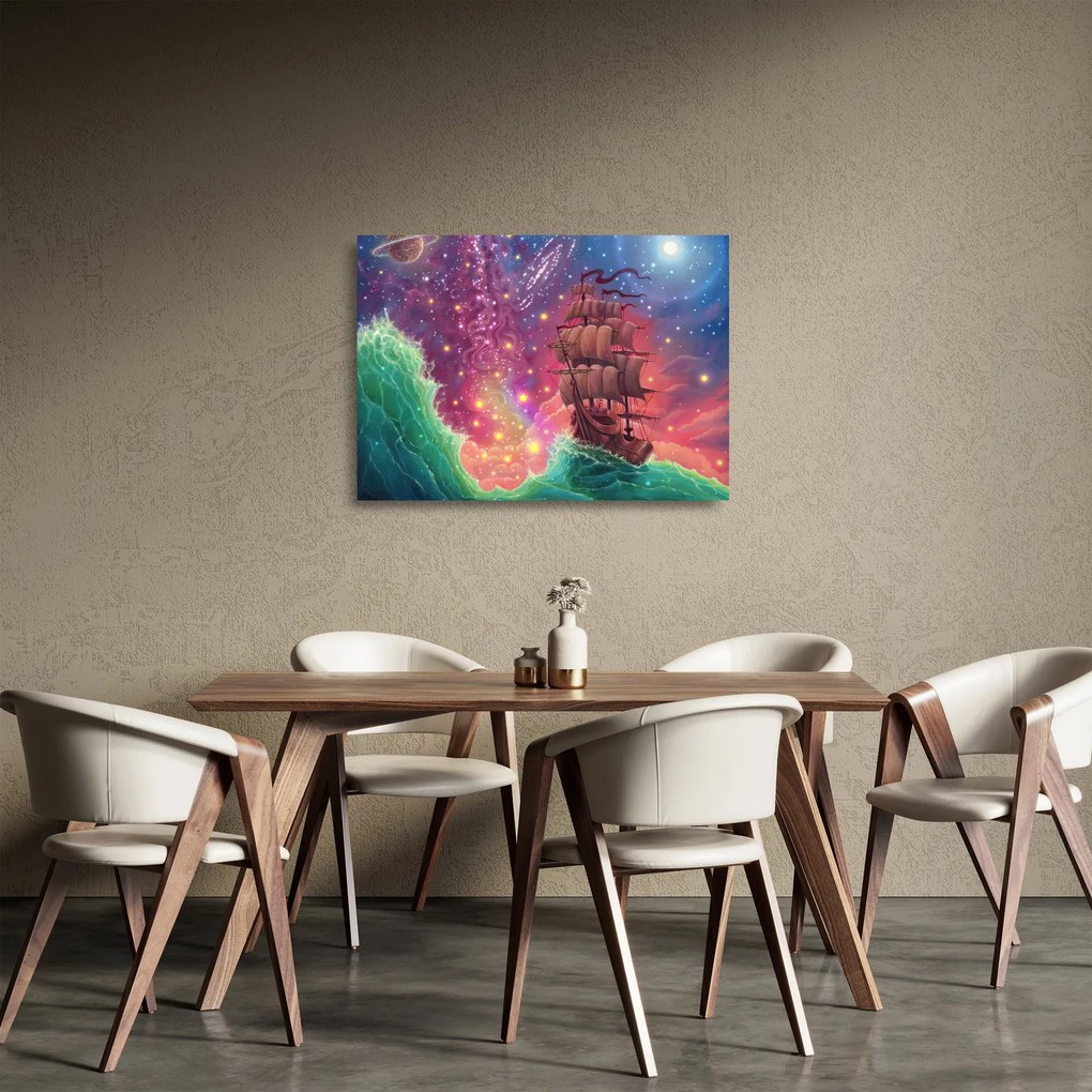 Obraz na szkle - Statek z kosmicznym niebem (70x50 cm)