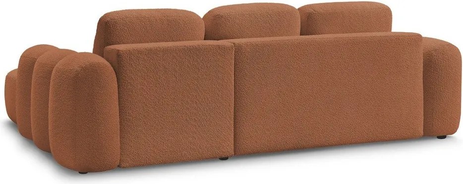 Pomarańczowy rozkładany narożnik z materiału bouclé ze schowkiem (prawostronny/z szezlongiem) Montaigne – Bobochic Paris