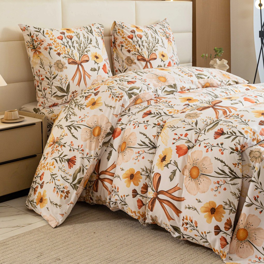 PrzytulneMieszkanie.pl PrzytulneMieszkanie.pl Pościel z mikrofibry FLORAL RIBBON kremowa Rozmiar pościeli: 2 szt 70 x 90 cm | 200 x 220 cm