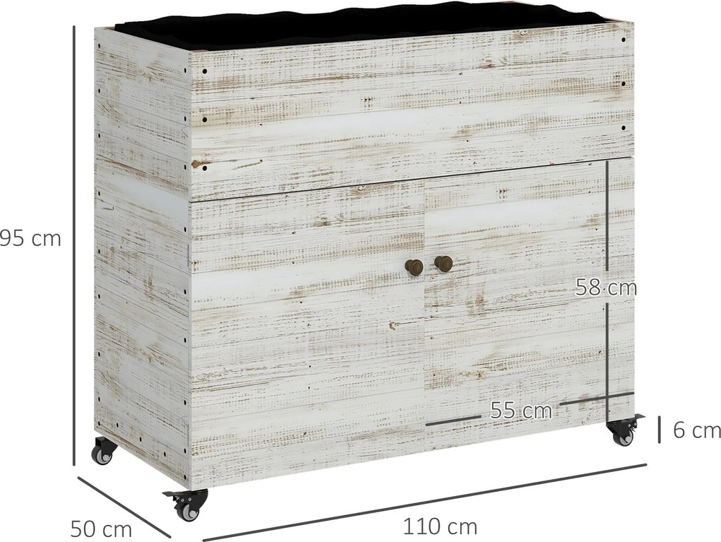 Outsunny Podwyższane Grządki Drewniane z Szufladą Szklarnia na Kółkach Skrzynia Ziołowa 110x50x95cm Biały | Aosom PL