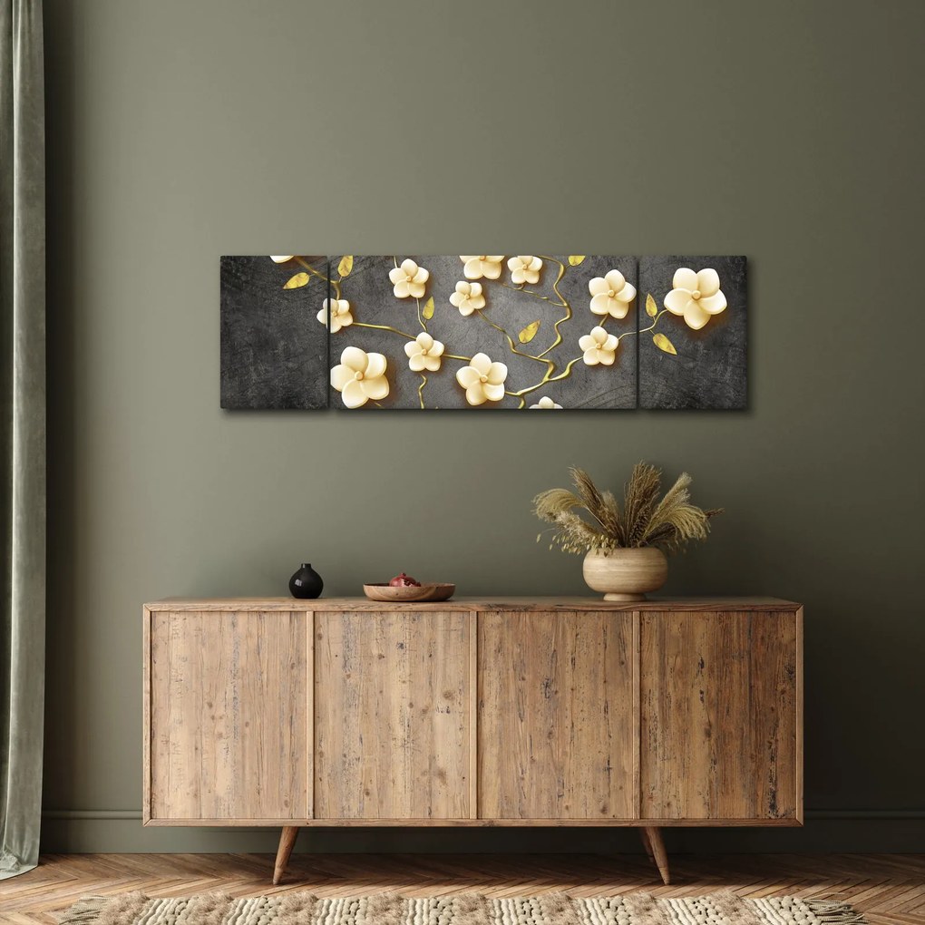Obraz - Złoty krzew na czarnym tle (170x50 cm)