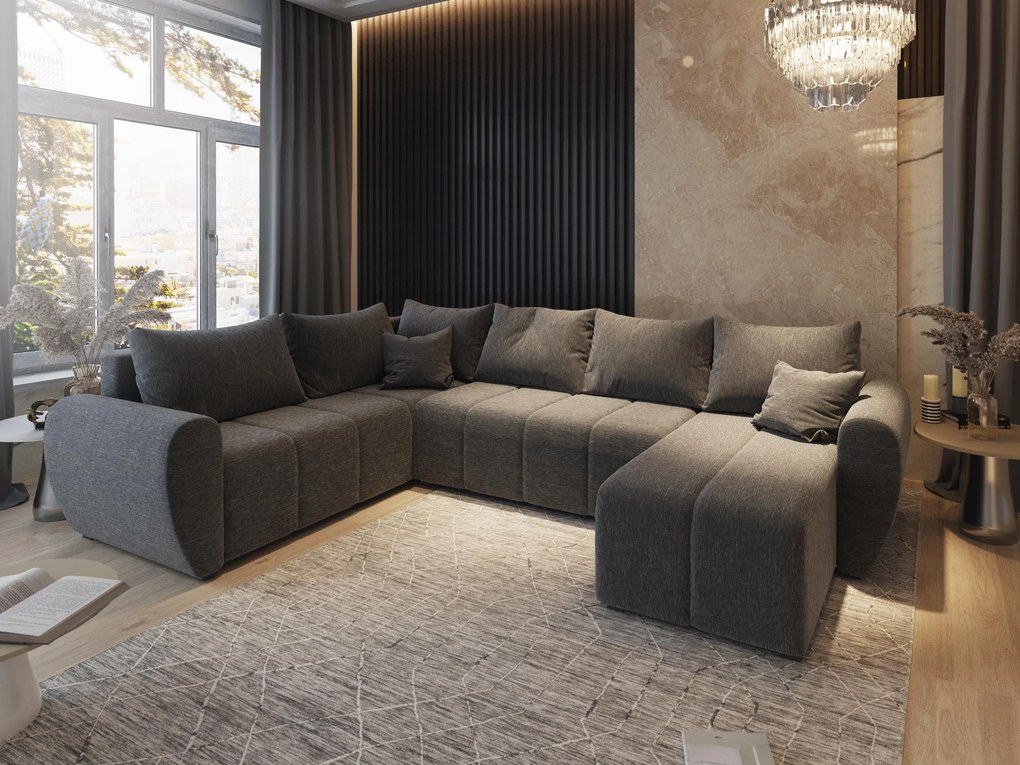 Masseno Narożnik MADISON z funkcją spania i pojemnikiem na pościel Narozniki U, Rozkładana sofa - Szary, SAWANA 05