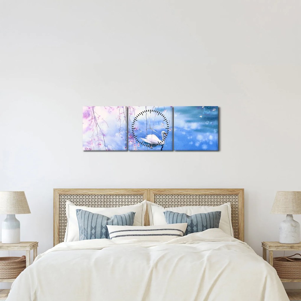 Obraz - Magiczne jezioro (z zegarem) (90x30 cm)
