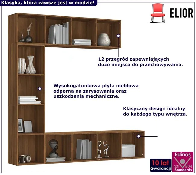 Wiszący regał otwarty z 12 przegrodami brązowy dąb N3-H67