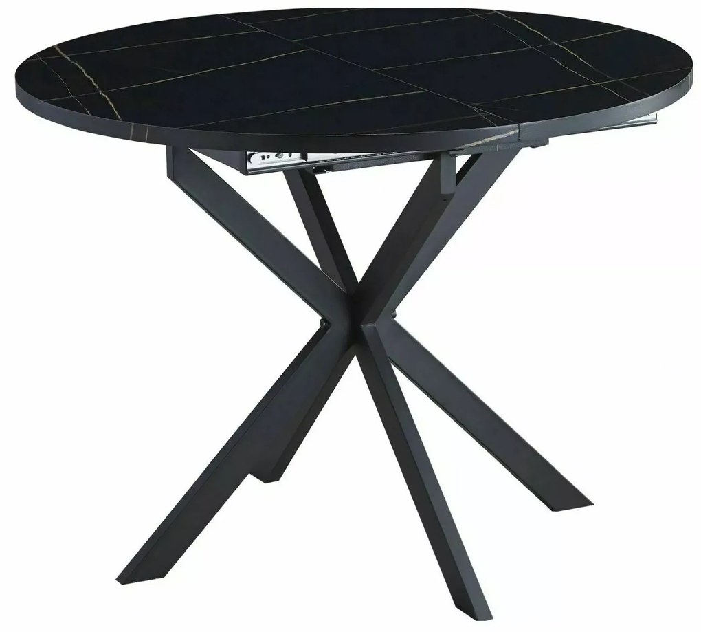 Rozkładany stół jadalniany GASTON 100(135)x100 cm, czarny dekor marmurowy