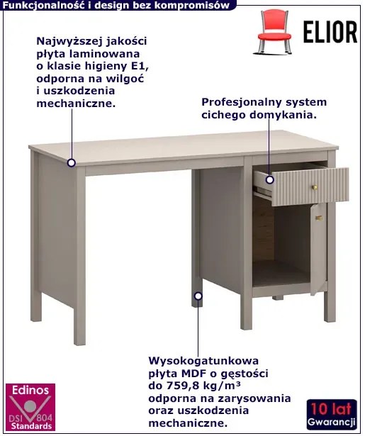 Nowoczesne biurko z szafką i szufladą taupe - Envilo 5X