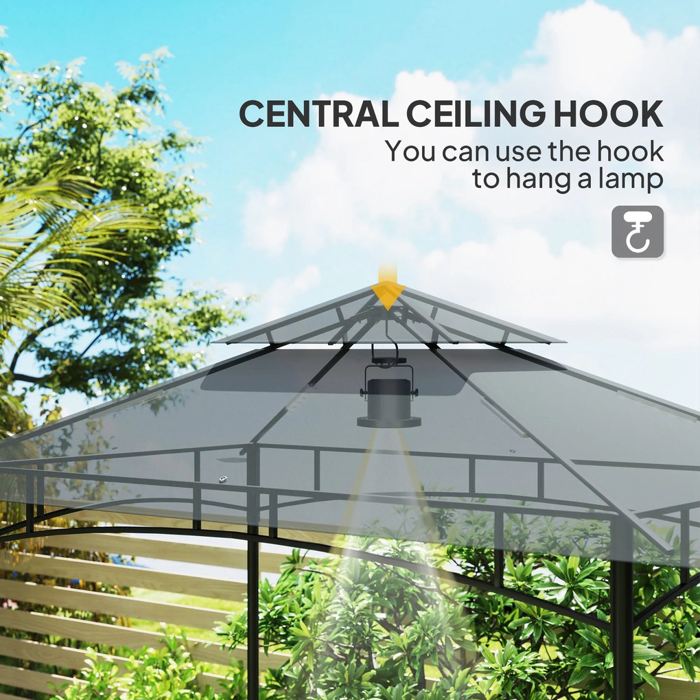 Outsunny Pawilon Grillowy z Oświetleniem LED 240 x 150 x 258 cm Odporny na Płomień i Wodę, z Podwójnym Daszkiem