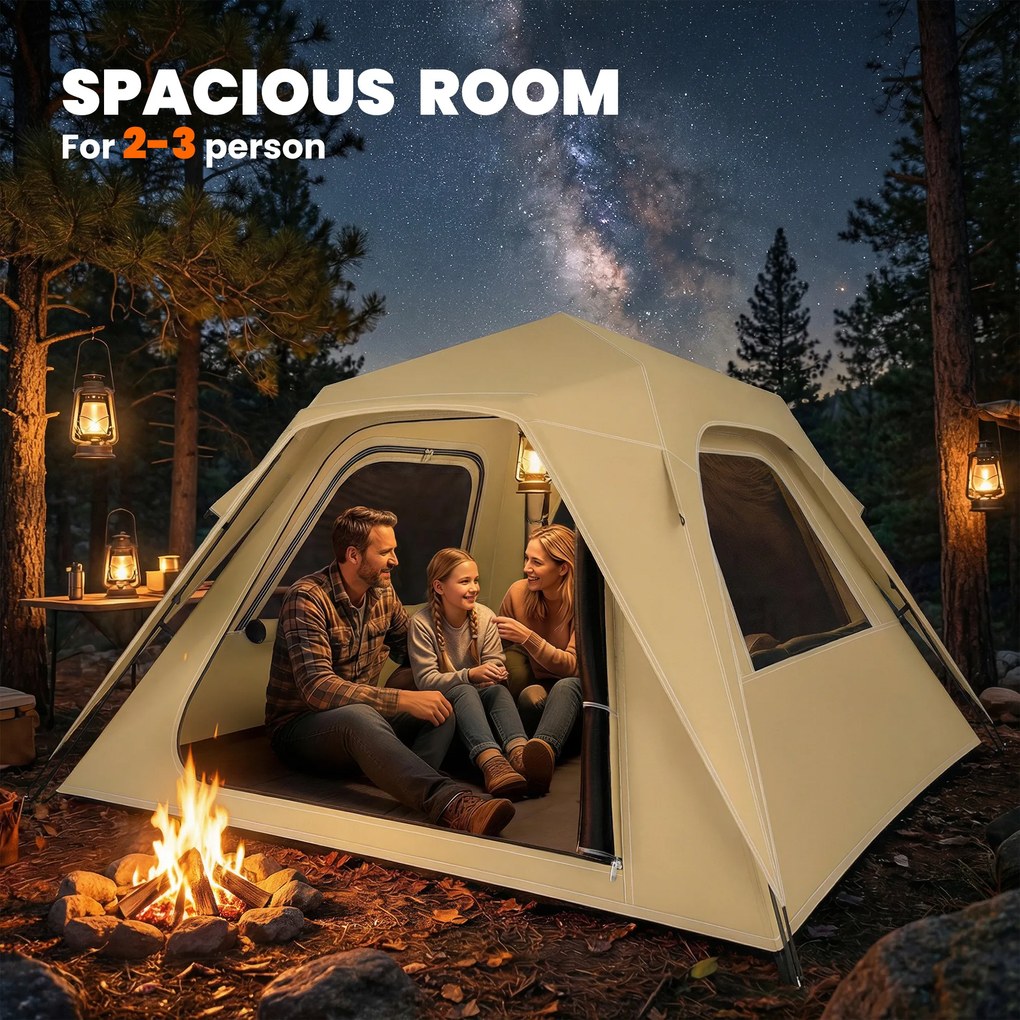 Outsunny Ekspresowy namiot pop-up z ochroną przed deszczem, wodoodporny namiot kopułowy dla 3-4 osób z 2 drzwiami 2 oknami 240x240x160 cm khaki | Aosom PL