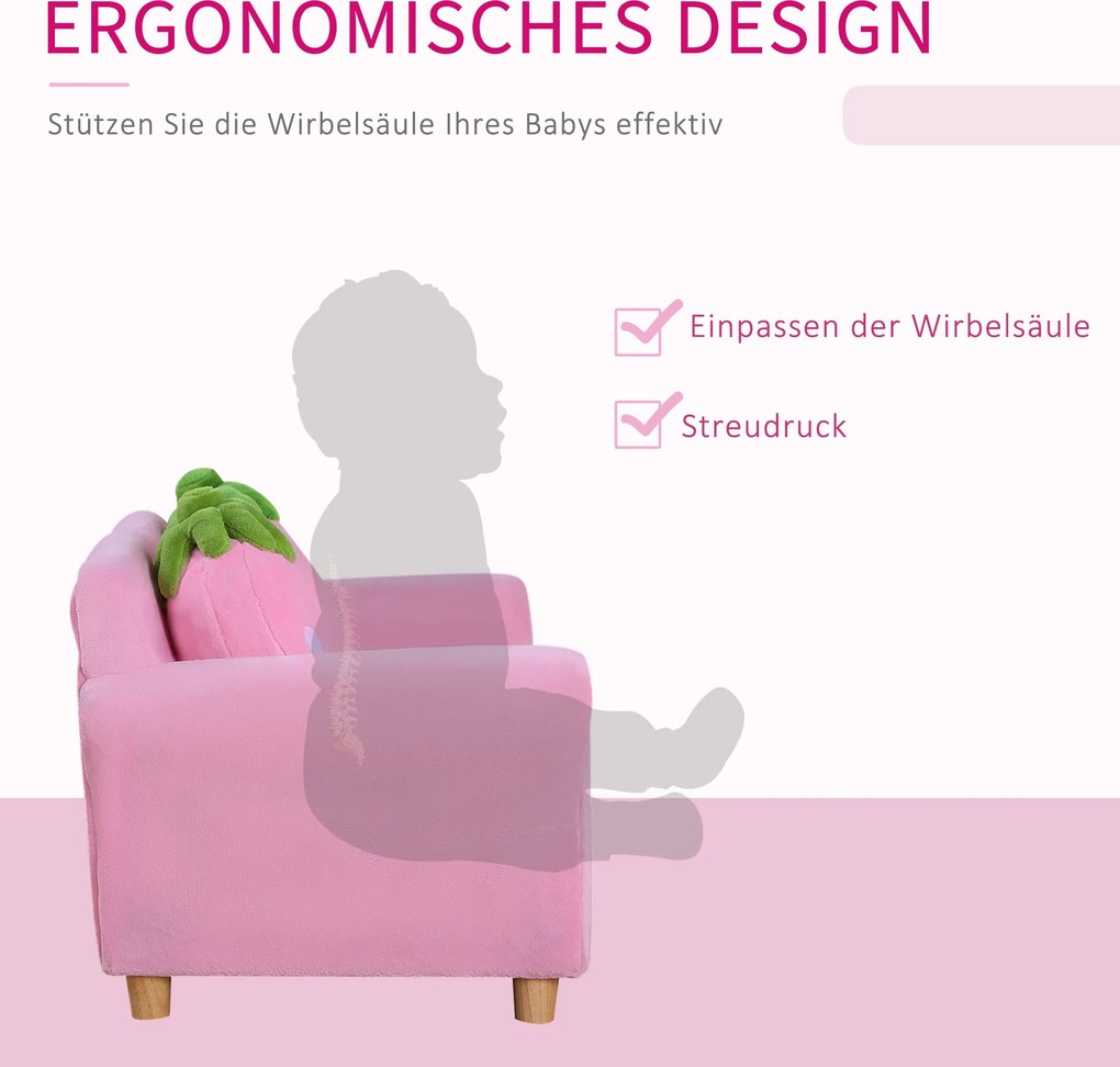 HOMCOM Sofa dziecięca fotel dziecięcy sofa kanapa dzieci pokój dziecięcy sofa dwuosobowa sofa z motywem truskawek