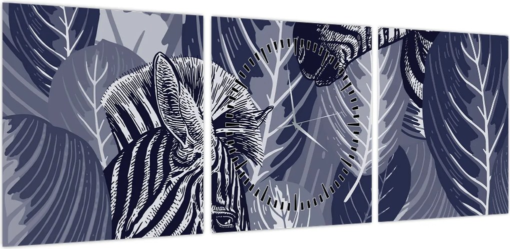 Obraz - Niebieskie zebry (z zegarem) (90x30 cm)