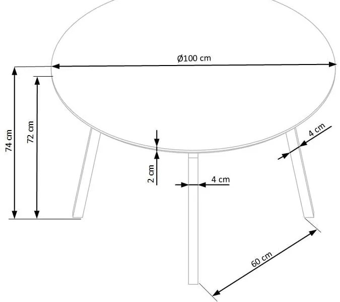 BOLIVAR OKRĄGŁY stół, stelaż - czarny, blat- jasny popiel 4 nogi 4 osobowy