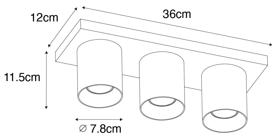 Nowoczesny plafon czarny ze złotem 3-punktowy - Tubo