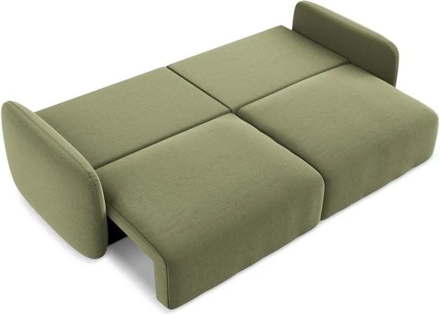 Zielona aksamitna rozkładana/ze schowkiem sofa 238 cm Kalena – Makamii