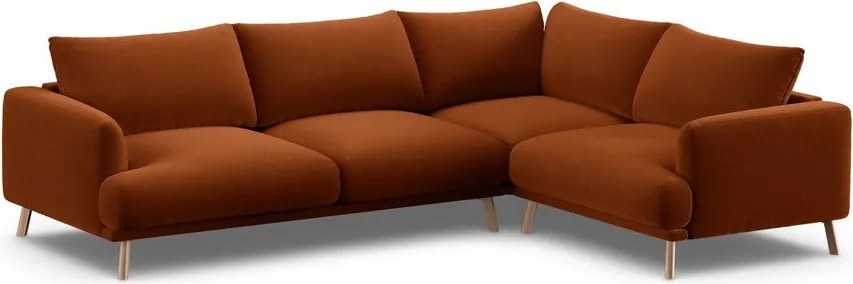 Aksamitny narożnik (prawostronny/w kształcie litery L) w kolorze terakoty Naomi – Micadoni