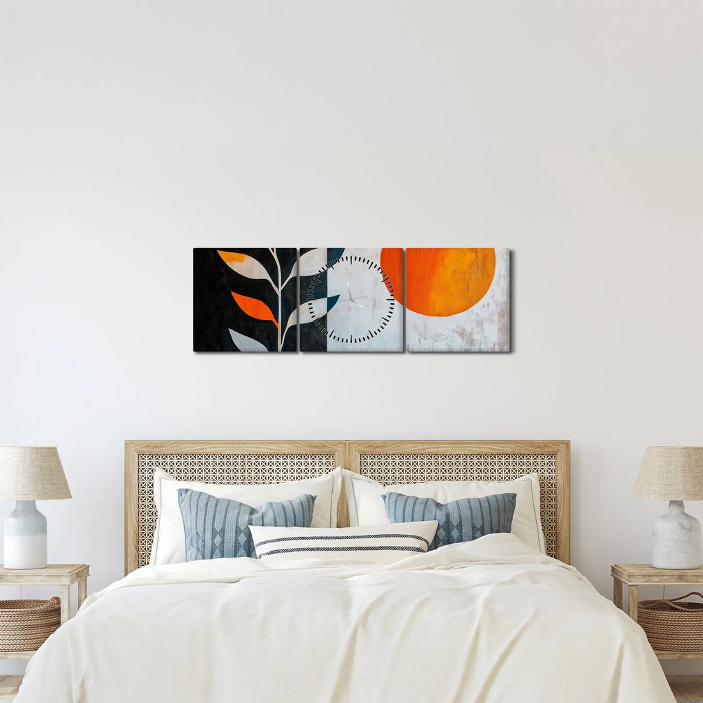 Obraz - Abstrakcja rośliny i słońca (z zegarem) (90x30 cm)