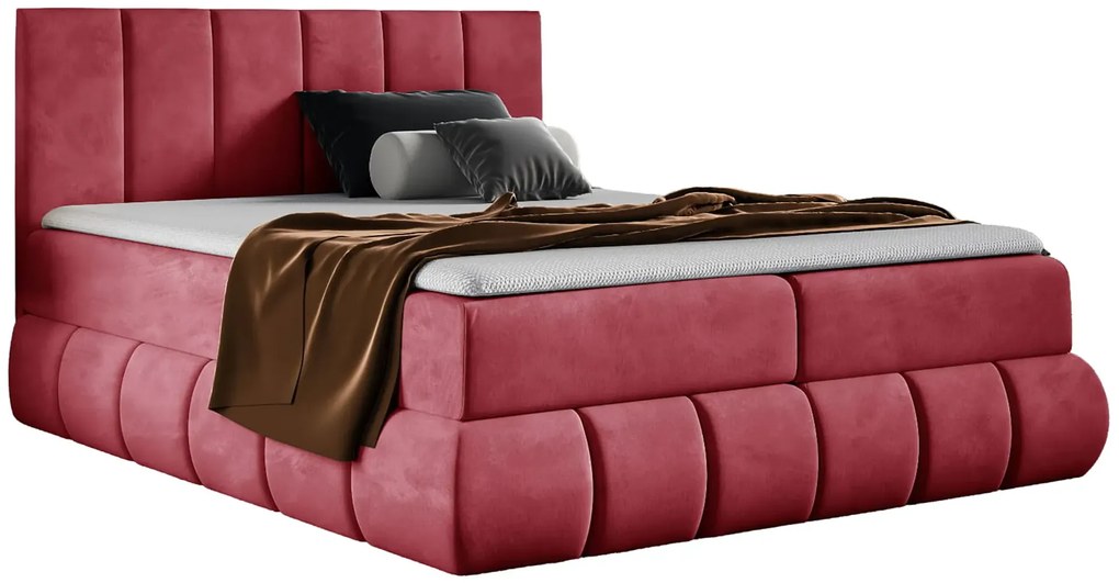 Czerwone łóżko tapicerowane welurem 5 rozmiarów  N2-M57