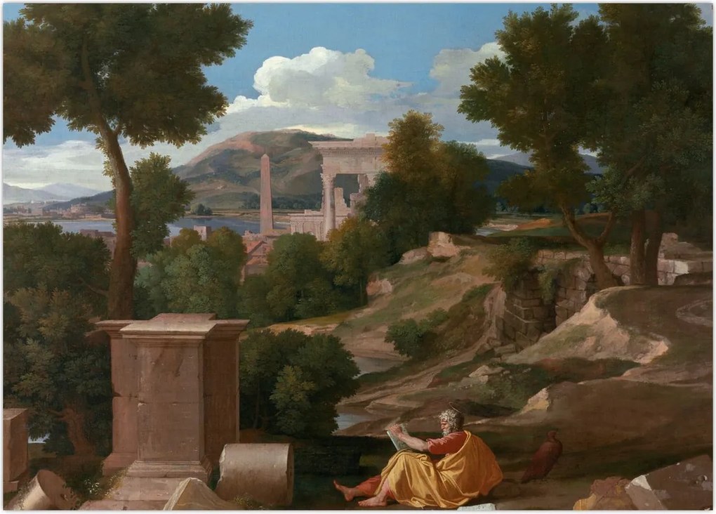 Obraz na szkle - Nicolas Poussin, Landscape with Saint John on Patmos, reprodukcje (70x50 cm)