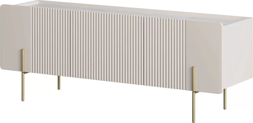 Szafka RTV Malmi 150 cm - kaszmir / crema bianca / złote nóżki
