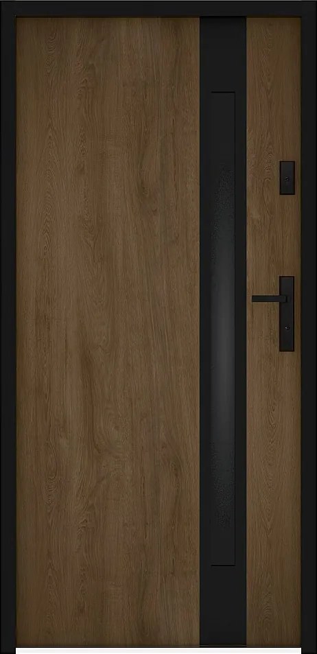 Drzwi wejściowe stalowe pełne i inox wys. 207 x szer. 100 cm - szkło dymione - efekt orzecha i czarny - grubość 55 mm - otwieranie lewostronne - BRAGA