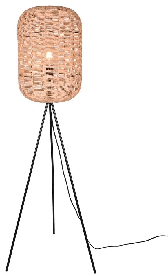 Beżowa lampa stojąca z tekstylno-wiklinowym kloszem (wysokość 150 cm) Runa – Trio