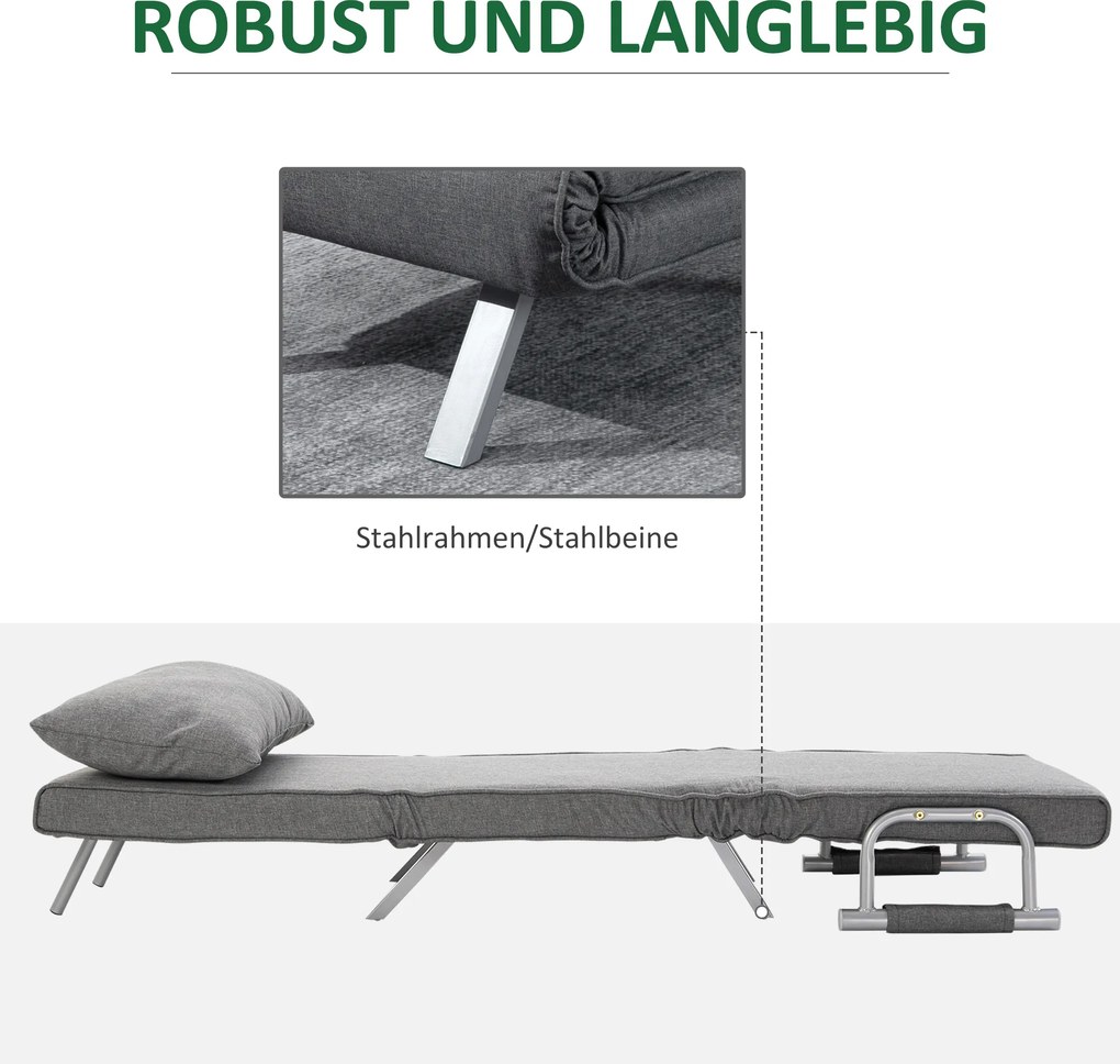 HOMCOM Fotel Relax z funkcją leżenia, łóżko dla gości, 65 cm x 69 cm x 80 cm, szary