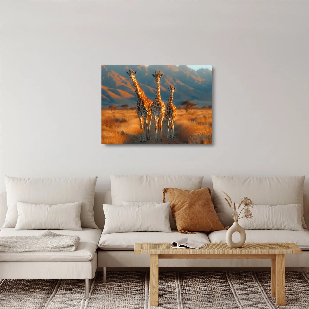Obraz na szkle - Żyrafy na pastwisku (70x50 cm)