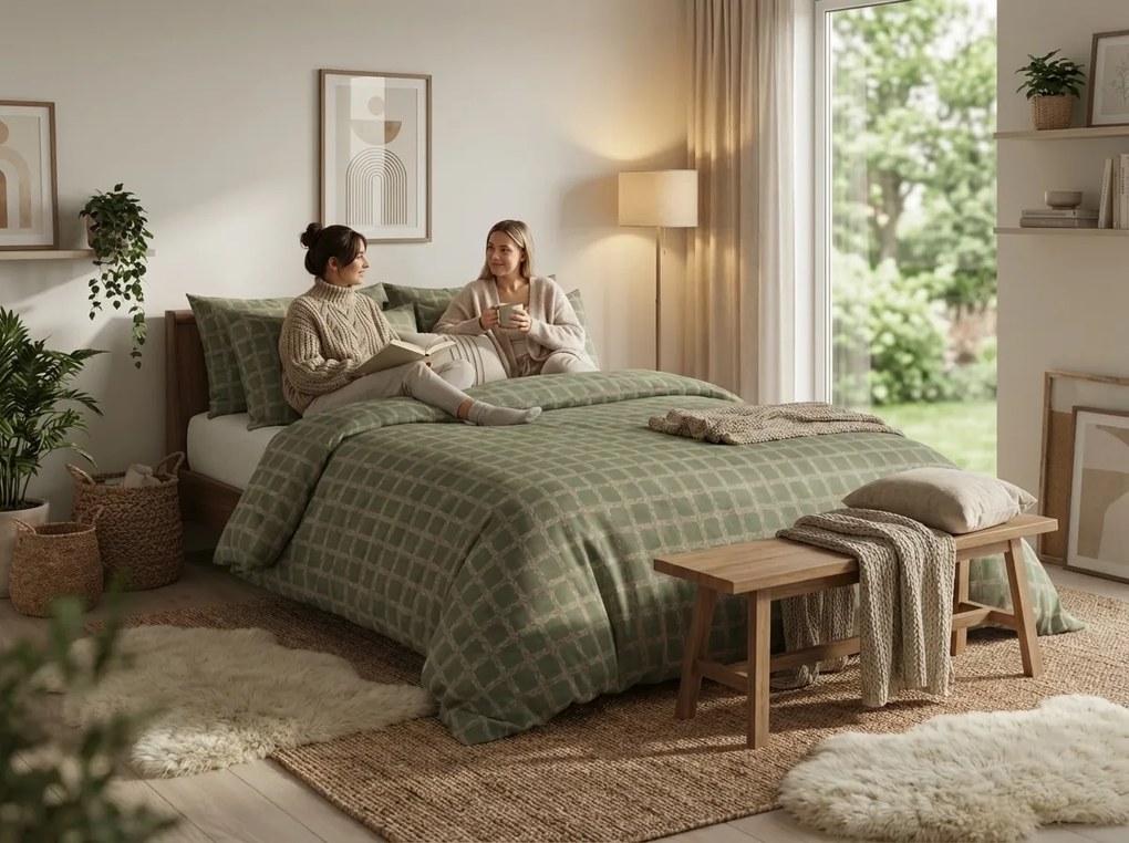 PrzytulneMieszkanie.pl PrzytulneMieszkanie.pl Pościel z bawełny renforcé BLOMORA zielona Rozmiar pościeli: 2 szt 70 x 90 cm | 200 x 220 cm