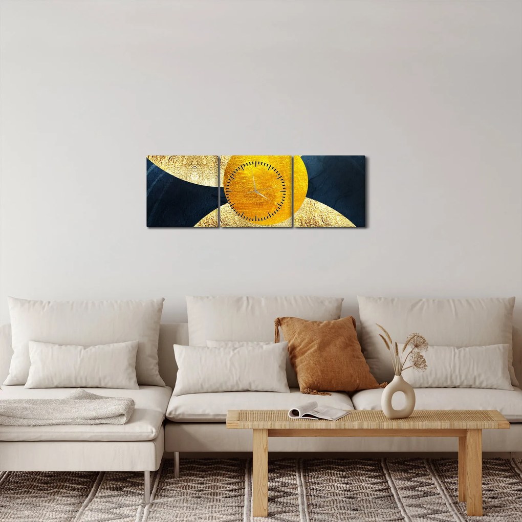 Obraz - Koła (z zegarem) (90x30 cm)